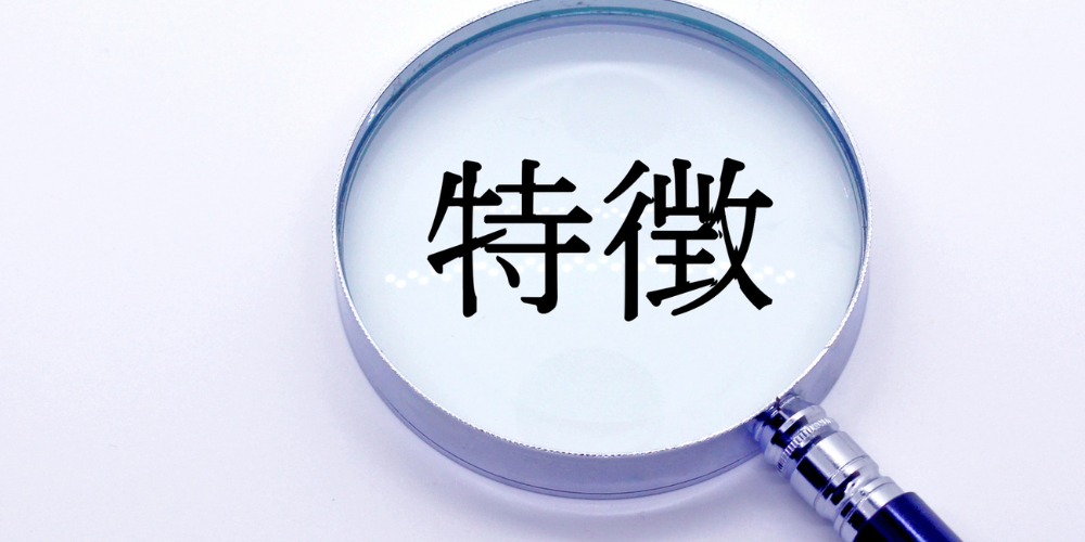 虫眼鏡越しに「特徴」と書かれた文字が見える画像