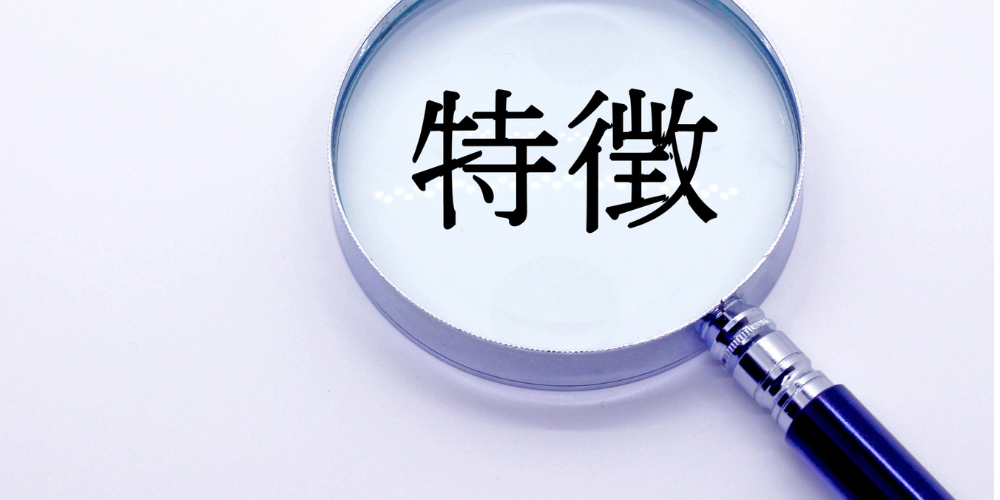 拡大鏡に映る「特徴」の文字